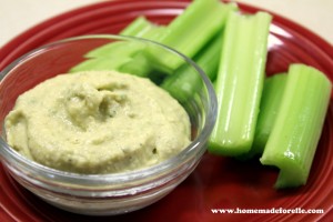 Celery with hummus is delicious and hummus is a great alternative to the school-banned peanut butter.