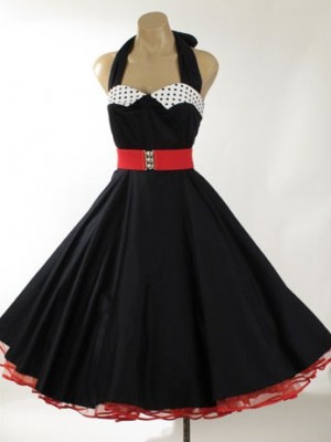 A typical dress worn to sock hops in the 50's. 