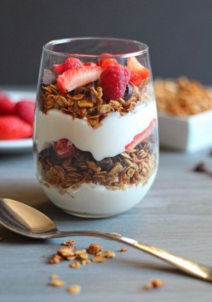 A yogurt and granola parfait is a great source of protein and calcium.