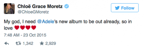 Actress Chloë Grace Moritz taking to twitter her love for Adele's comeback 