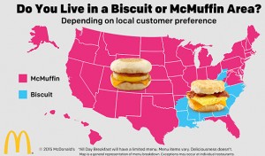 Above shows which areas have biscuit or McMuffin on their all day breakfast menu. 