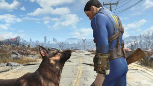 The Sole Survivor and his dog companion, Dogmeat. 