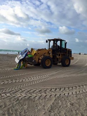 Cleaning crews are needed on Miami Beach to pick up the trash left behind by thousands of Floatopians. 
