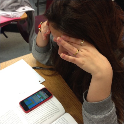 Sophomore Natalia Perez is frustrated after she lost, right before she beat her highest score.