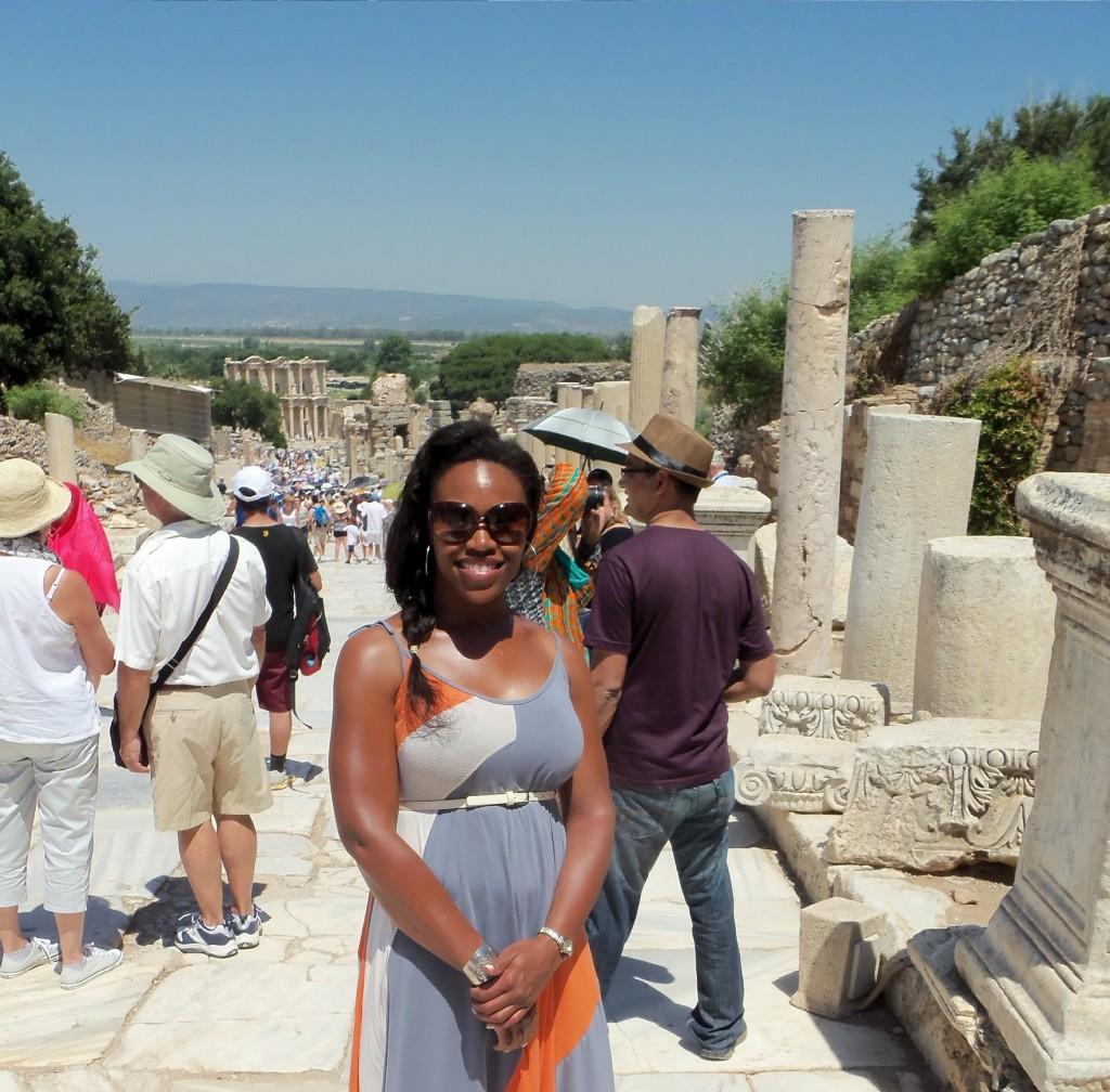 Ms. Smith walking the streets of ancient Ephesus. 