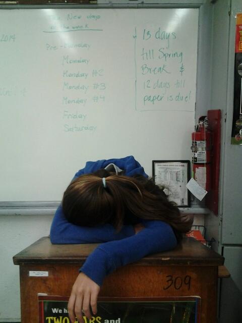 Freshman Julieta Martinez caught by the slump while her research paper's due date is days away.