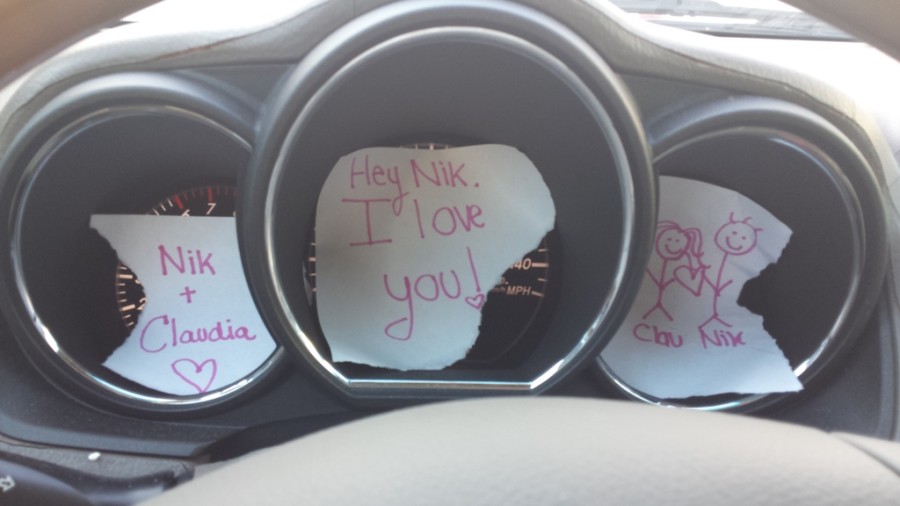 Leaving a little reminder in unique places, such as their dashboard, can catch them by surprise and make their day.