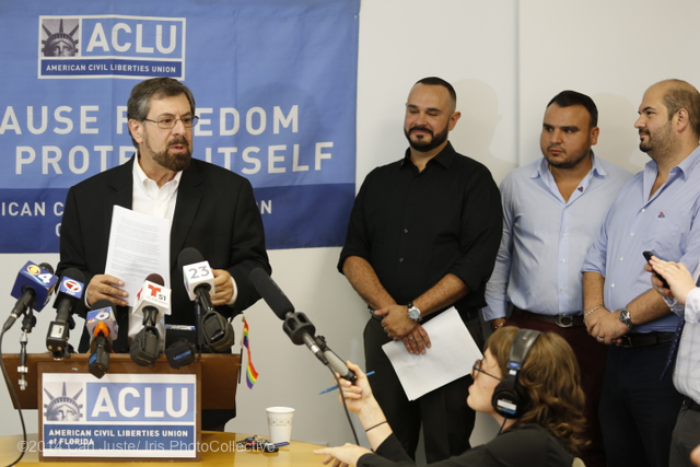 Howard Simon, executive director of ACLU, expands on today's Federal Court ruling on same-sex marriage ban as unconstitutional because it violates due process and equal protection inside ACLU's Miami office.