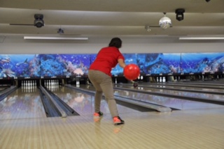 Bowling at one of her most recent matches.