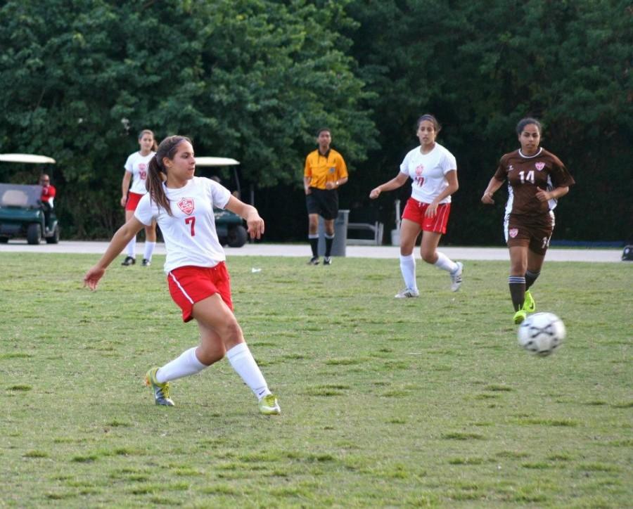 Jaime prepares to score for the Gables soccer team. 