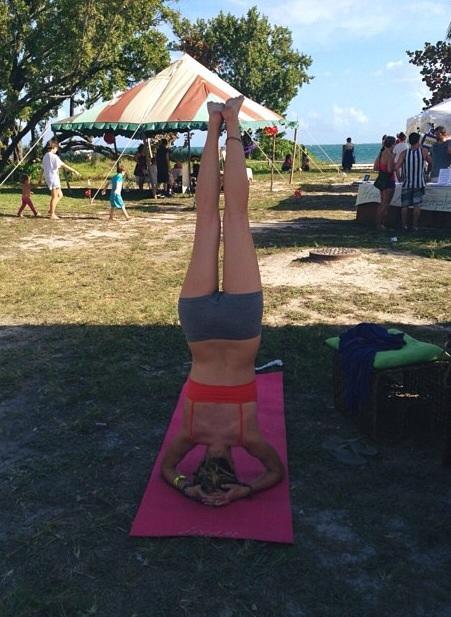 Senior China Opland clearing her mind while doing yoga.