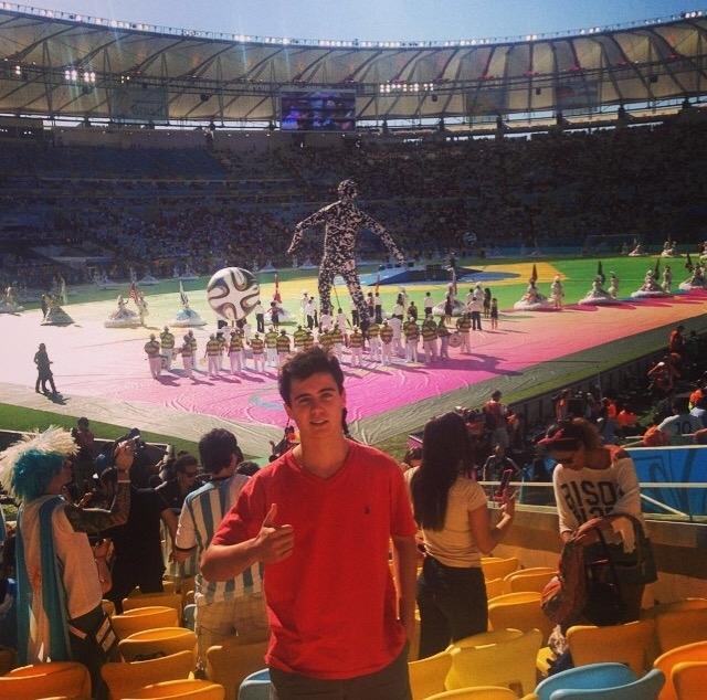 Soccer lover Alex Rabell poses at the FIFA World Cup Final in Brazil.