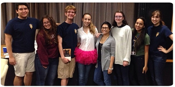 The NEHS board poses with Mrs. Vidal at the induction last year. (From the left: Villafane, Estrada, Bacca, Aruj, Mrs. Vidal, Rivers, Carrera, and Dominguez.)