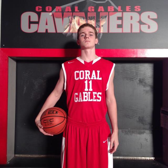 Tristan Huebner proudly representing his new school in his red and white Gables jersey. 