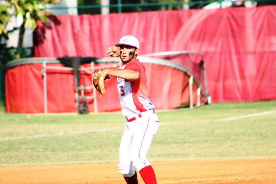 Montes in mid-throw at a game. 