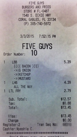 Five Guys receipt 