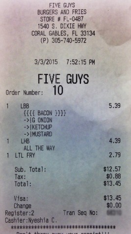 Five Guys receipt