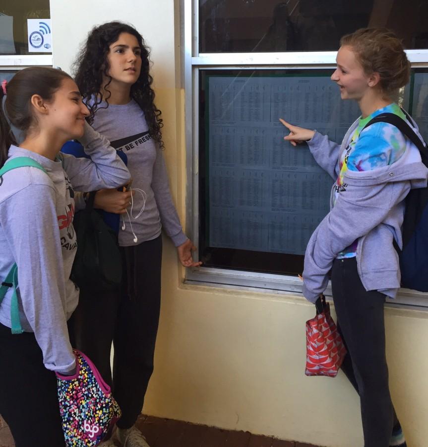 During online testing season, students check which days they test on long lists in front of the New Building or Library. 