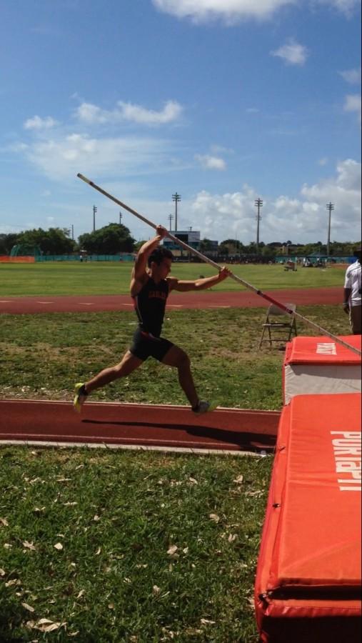 Abraham Ahumada, second place winner at 2015 District Pole Vaulting Competition. 