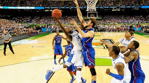 #14 of Duke going for a layup against Kansas.