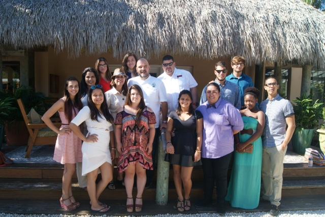 Students pose for a picture on Little Palm Island.