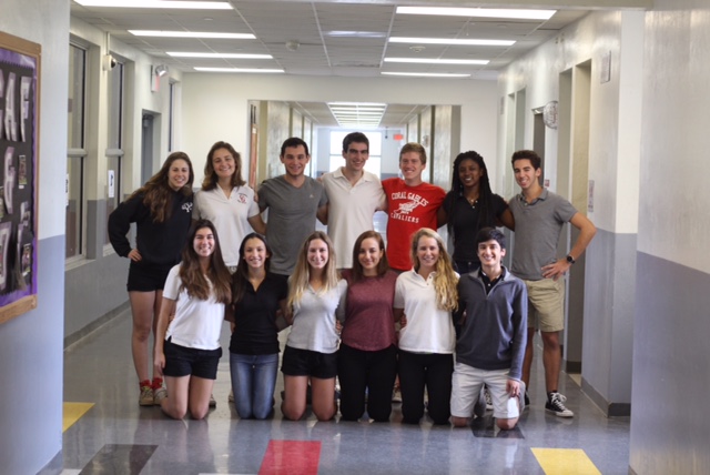 Class of 2015's Silver Knight nominees. (from left to right: top row - Avery Budin, Caroline Bauwens, George Ramirez, Elliot Kutmus, Nicholas Viglucci, Britnee Ellison, Alexander Duran. bottom row - Carla Steighorst, Allyssa Dobkins, Alexa Alcalay, Maria Arroyave, Hanna Payne, Jose Balcazar.)