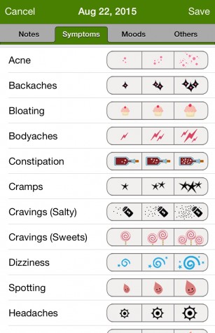 In the Period Tracker app, you can report any symptoms you may be experiencing before, during, or even after your period.