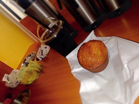 C'est Bons' blueberry muffin and small iced coffee.