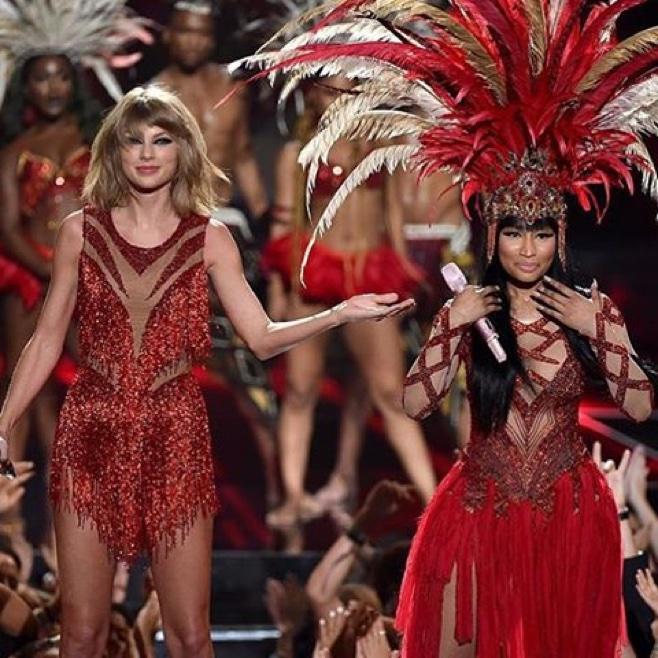 Nicki Minaj and Taylor Swift performing "Bad Blood" as a duet.