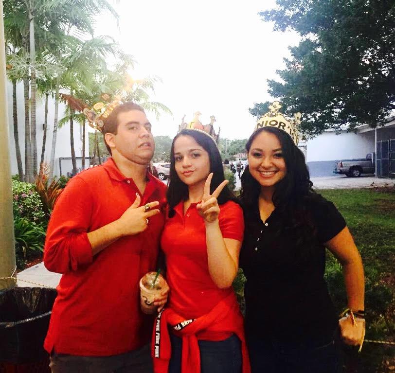 Villafañe, Gonzalez and Larson recreate the photo taken in freshman year on their first day of senior year.