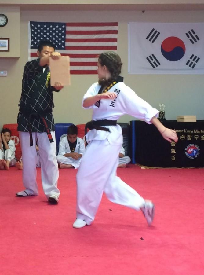 Junior Moira Meijaard in taekwondo class.