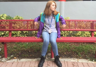 Anna de la O enjoying her afternoon in her school uniform.