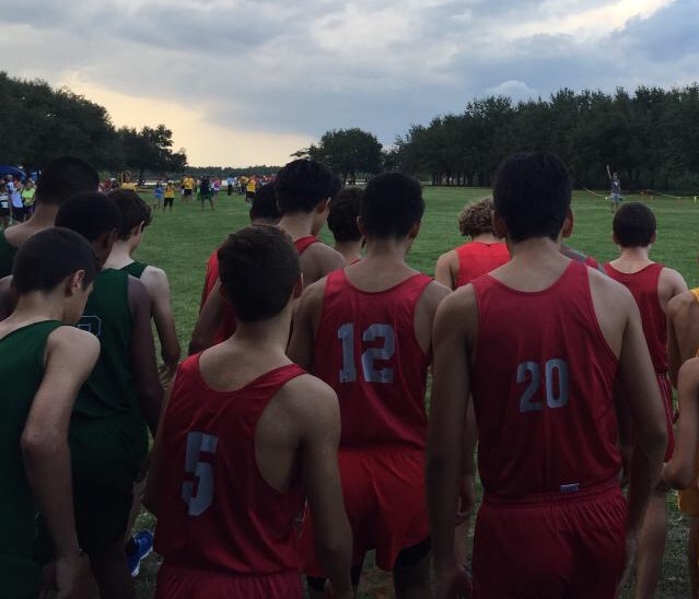 Some of the boys' cross country team members getting ready to run