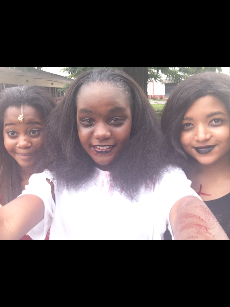 Jane Masungu and her friends celebrating Halloween at school back in The Democratic Republic of Congo
