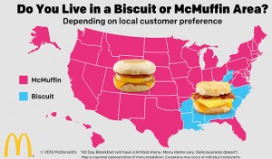 Above shows which areas have biscuit or McMuffin on their all day breakfast menu.