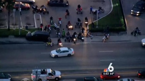 Riders were still on the streets even as night approached.