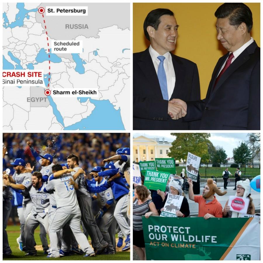 This week news stories include a Russian plane crash over Egypt, China and Taiwan leaders meeting for the first time in decades, Royals winning the World Series and Obama rejecting the Keystone XL Pipeline.