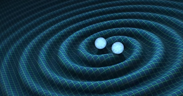 This picture shows the gravitational waves created by two black holes, that is what the scientists heard  