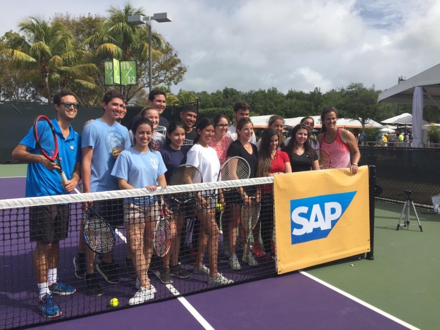 Students learn more about the game of tennis with tennis legend Mary Joe Fernandez.