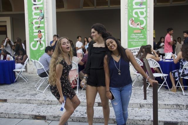 Sophomores, Natalie Viglucci, Leila Iskandarani and Dino Nuñez, having a good time at this years Bridge for Peace, an annual international dinner that is organized and run by IBHS.