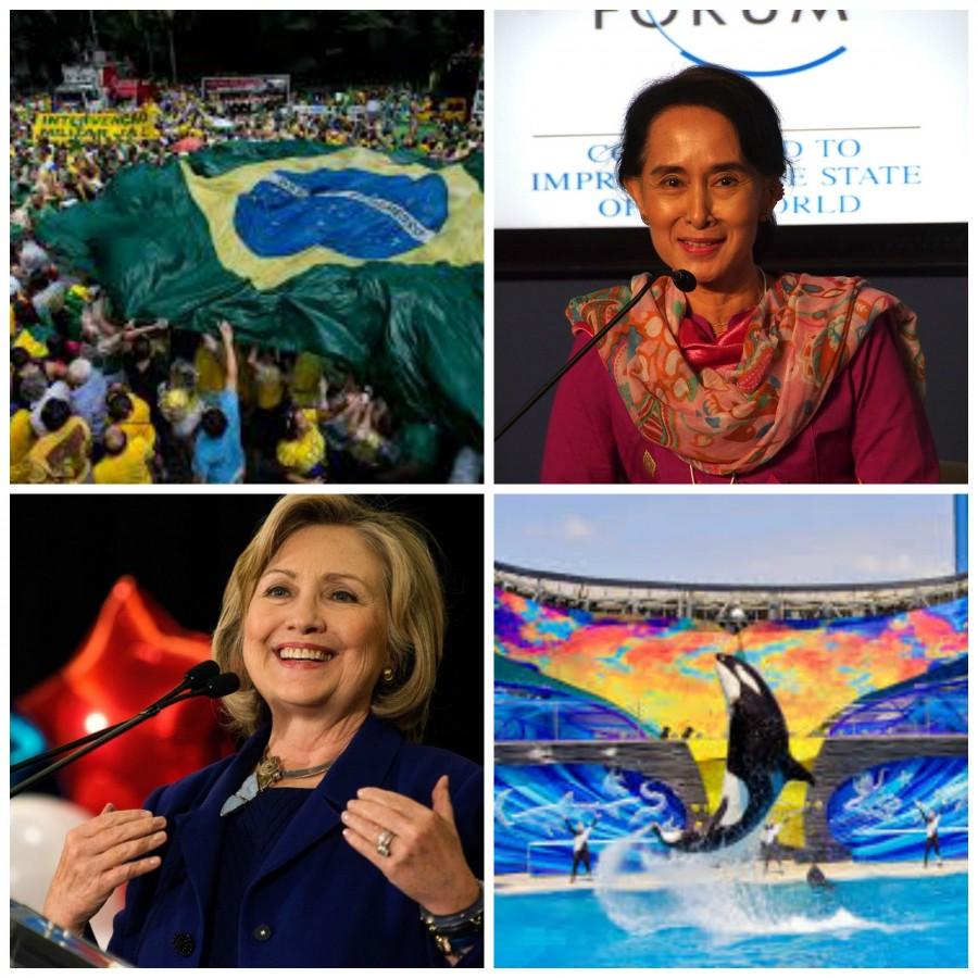 In news this week:
protests in Brazil, civilian rule reaffirmed in Myanmar, Clinton sweeps Tuesday's primaries and Sea World announces new orca policy. 