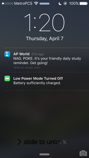 The app's scheduled reminder to study hard!