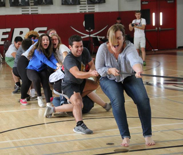 Seniors who signed to out of state colleges enjoyed an intense game of tug of war.