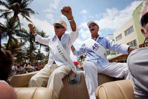 Couple of 48 years featured in the pride parade. 