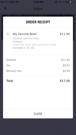 UberEATS Order Summary: Ceviche Bowl