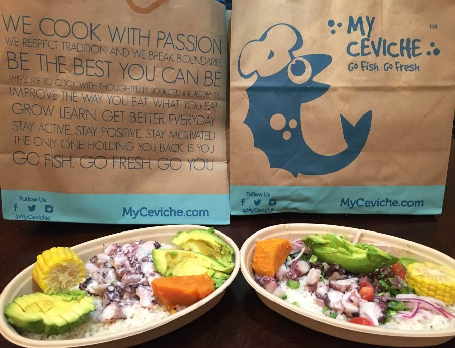 UberEATS (left) and Postmates (right) delivery of My Ceviche 