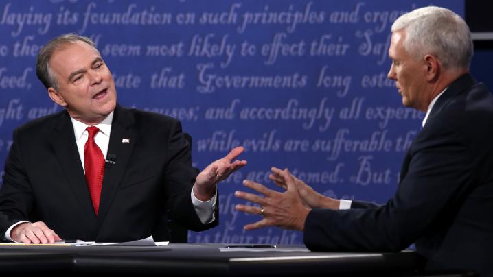 Vice Presidential nominees Tim Kaine (left) and Mike Pence (right) battle it out on the debate stage.