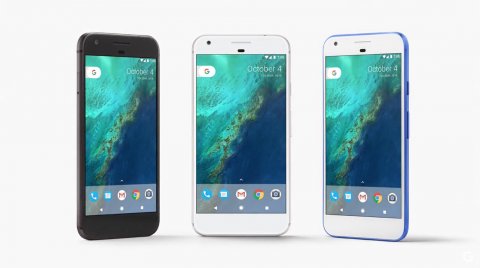 The three colors of Google Pixel (Black, White and Blue)