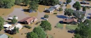 Flood waters surrounding homes in Rocky Mount, North Carolina.