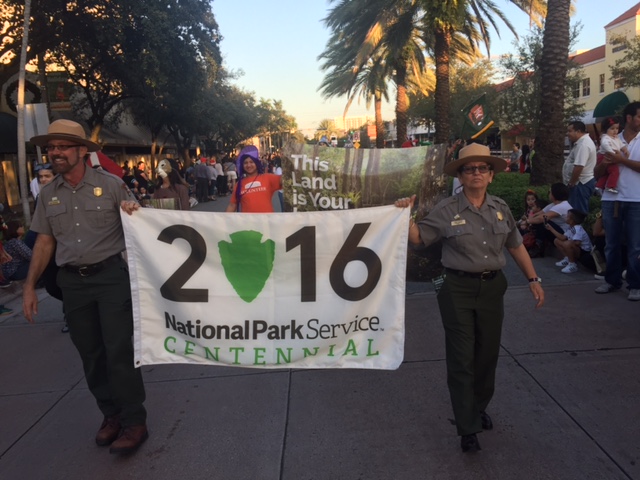 Park rangers walked the parade to celebrate the 100th anniversary of our National Parks.